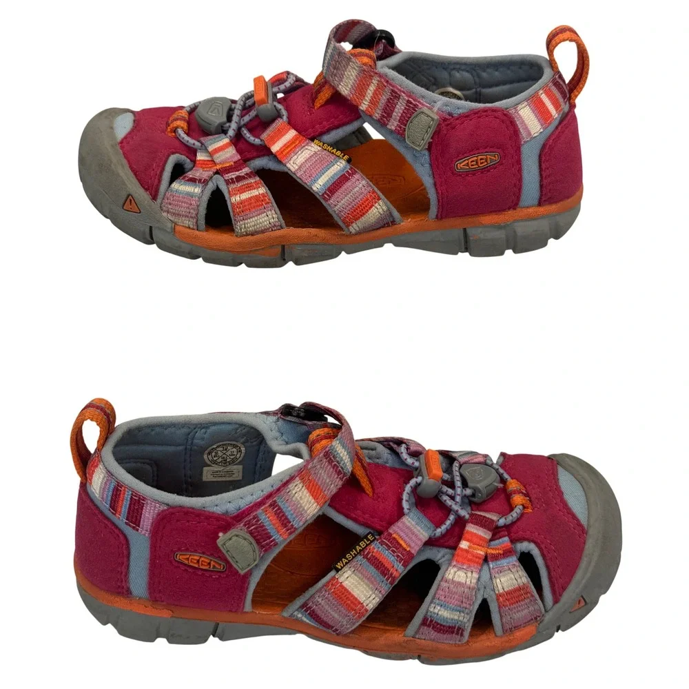 KEEN Seacamp II CNX Kids Sandals Pink Orange Striped Water Shoes Size 12 1016427